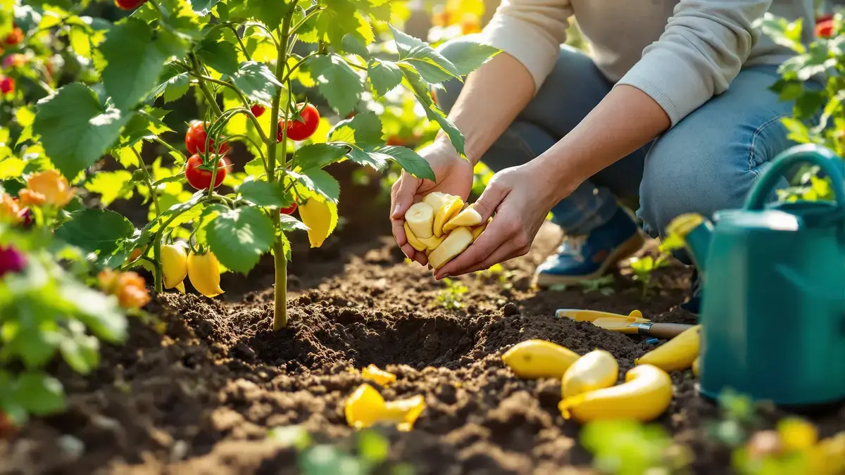 In de tuin stimuleert het begraven van 5 bananen op deze plek moeiteloos de groei van je planten
